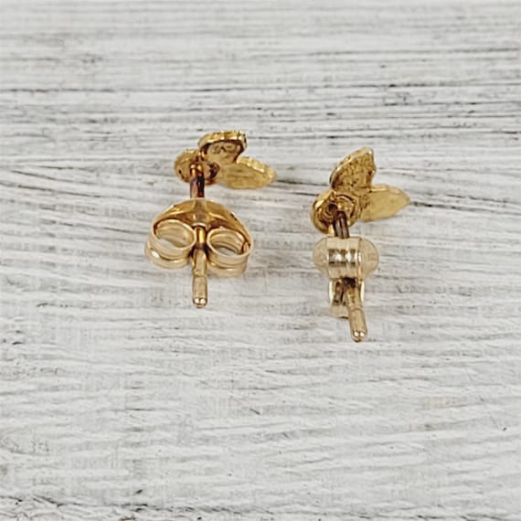 Vintage 14K Rose Yellow Gold Leaf Stud Earrings S… - image 3