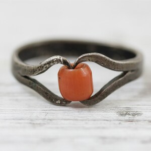 Vintage Mediterranean Coral Sterling Silver 925 Ring Retro Pretty Luxury 7.25 image 3