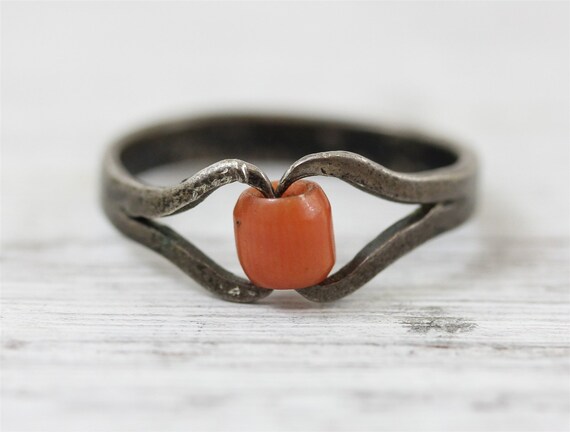 Vintage Mediterranean Coral Sterling Silver 925 R… - image 3