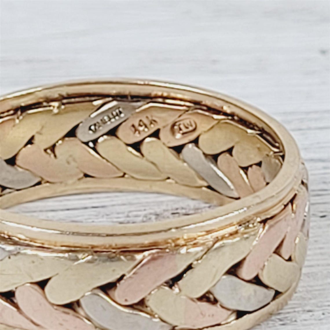 Camelot Project Ralph Ring Vintage Camelot Men's 14K Tri Gold Band Ring 10.25 Braided Rose Retro ...
