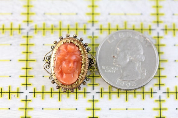 Victorian 14K Yellow Gold Carved Coral Cameo Broo… - image 5