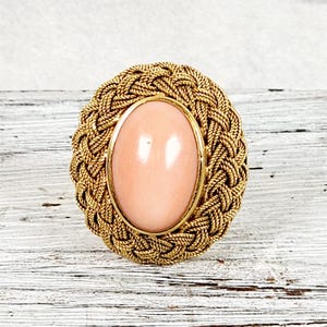 Vintage 18K Yellow Gold Coral Braided Ring 6 Retro Statement Luxury