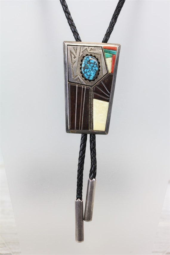 Important Vintage Native American Navajo Richard Tsosie Sterling Silver Bolo Tie Old Important Vintage Native American Navajo Richard Tsosie Sterling Silver Bolo Tie Old