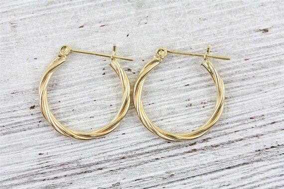 Vintage Twisted Hoops 14K Yellow Gold Hoop Earrin… - image 3
