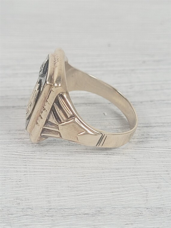 Art Deco W Initial 10K Yellow Gold Ring 11.5 Blac… - image 3
