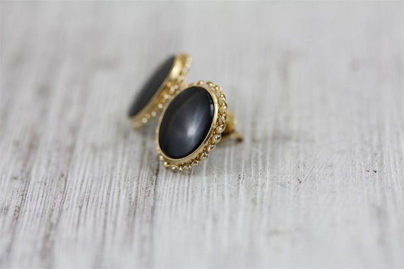 Vintage Retro BDA 10K Yellow Gold Black Onyx Stud… - image 2