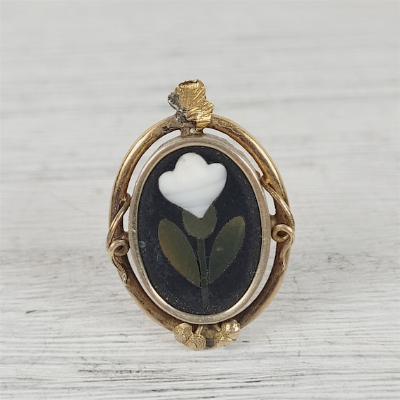 Victorian Pietra Dura Inaly Stone 14K Yellow Gold… - image 1
