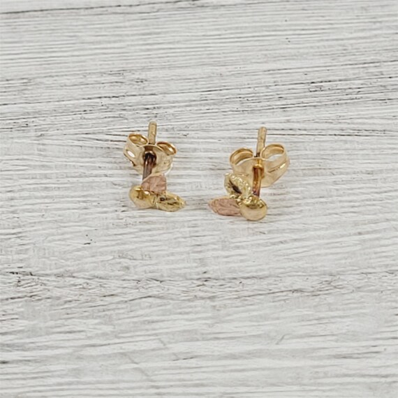 Vintage 14K Rose Yellow Gold Leaf Stud Earrings S… - image 5