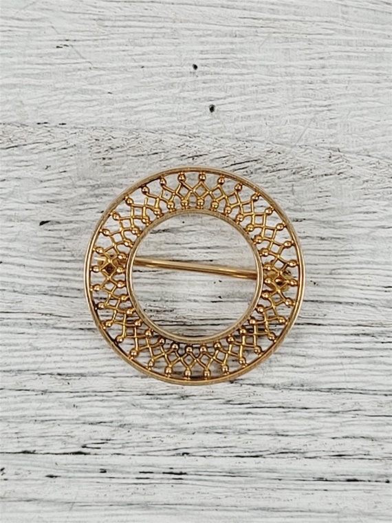 Antique Art Deco 14K Yellow Gold Circle Brooch Pi… - image 2