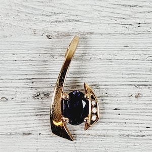 Vintage 10K Yellow Gold Tanzanite Diamond Pendant Gemstone Luxury Pretty