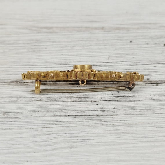 Antique Victorian Diamond 15K Gold Brooch Pin Hal… - image 4