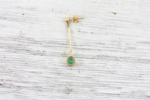 Vintage Emerald 14K Yellow Gold Dangle Earrings P… - image 5