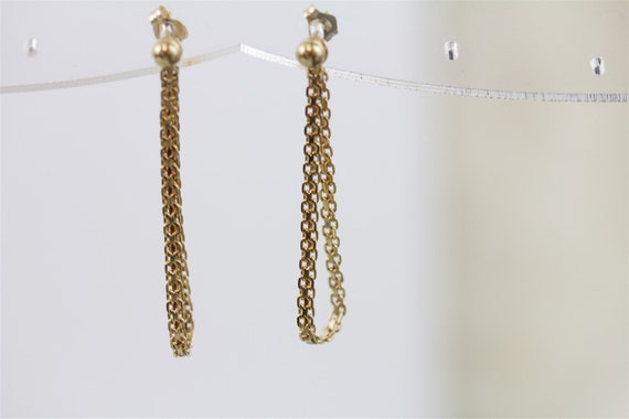 Vintage Chain Dangle 14K Yellow Gold Dangle Earri… - image 5