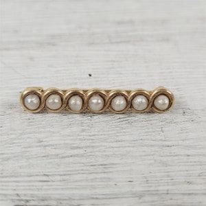 Victorian Lingerie Bar Pin 14K Yellow Gold Pearl Brooch Pin Pretty Luxury