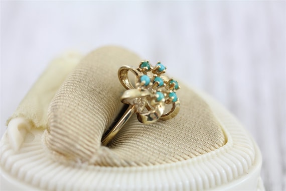 Vintage Cocktail 14K Yellow Gold Turquoise Ring M… - image 2