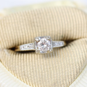 Antique 40's 14K 18K Yellow White Gold .50 Ctw Diamond Engagement Ring Wedding Finest Luxury 5.75