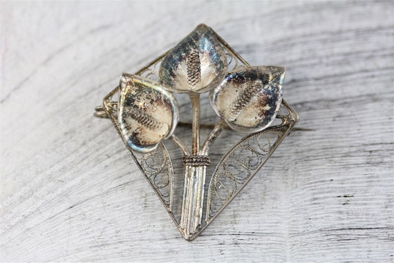 Broche Ancienne En Argent Filigrane – Bijou Vintage – Occasion