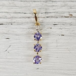 Vintage Tanzanite Diamond 10K Yellow Gold Pendant Small Layer Luxury Pretty