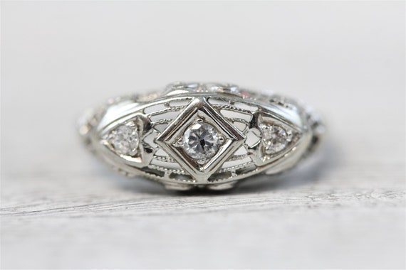 Edwardian 18K White Gold Diamond Engagement Ring … - image 3