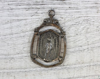 Art Deco Miraculous Mary Sterling Silver Medal Pendant Religious Catholic