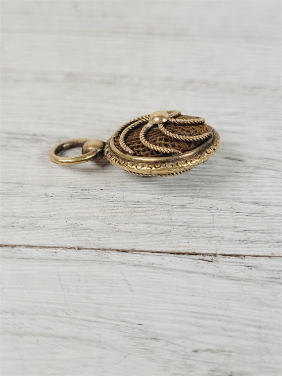 Victorian Mourning Hair 10K Yellow Gold Pendant F… - image 2
