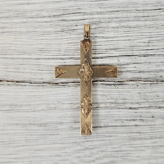 Vintage Cross 10K Yellow Gold Pendant 1930's Retr… - image 1