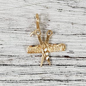 Vintage 14K Yellow Gold Hair Dresser Barber Scissor Comb Charm Pendant Small