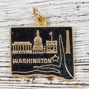 Vintage 14 kt geelgouden Washington DC Capitol bedel hanger kaart luxe mooi