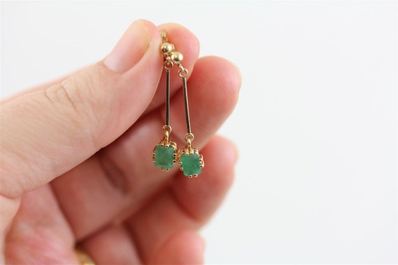 Vintage Emerald 14K Yellow Gold Dangle Earrings P… - image 6