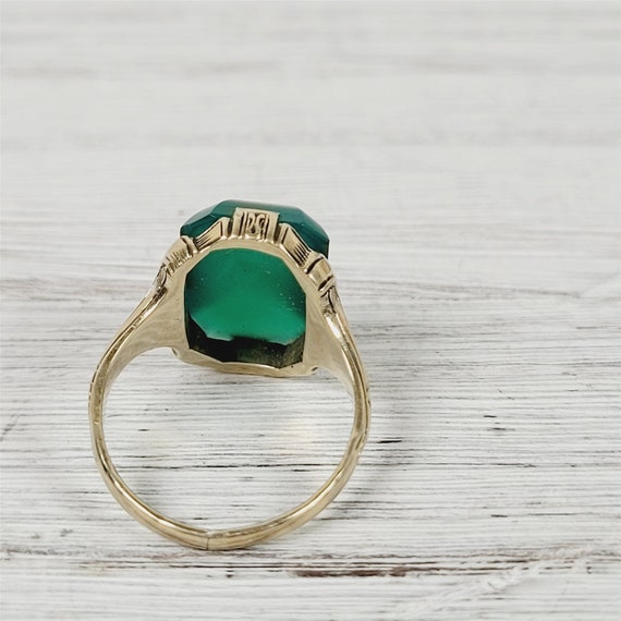 Art Deco 14K Yellow Gold Green Onyx Ring 6.5 Anti… - image 4