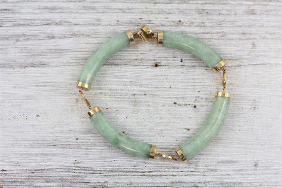 Vintage Asian 14K Gold Jade Green Bracelet Link C… - image 5