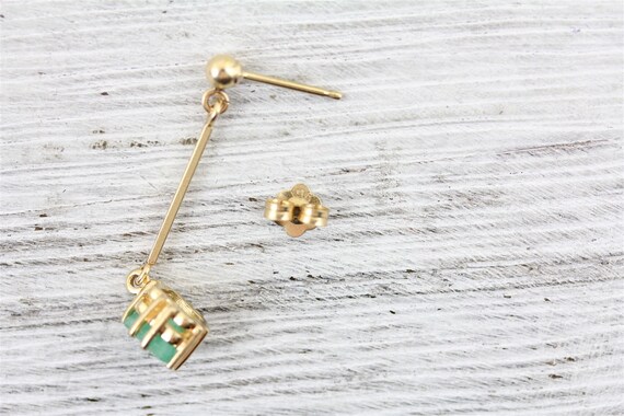 Vintage Emerald 14K Yellow Gold Dangle Earrings P… - image 4