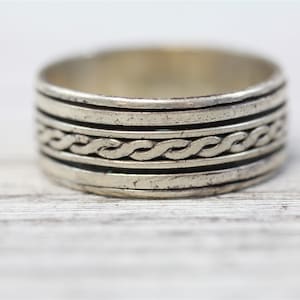 Vintage Sterling Silver 925 Mens Ring 10.6mm Band Spinner Rocker Biker 16.25