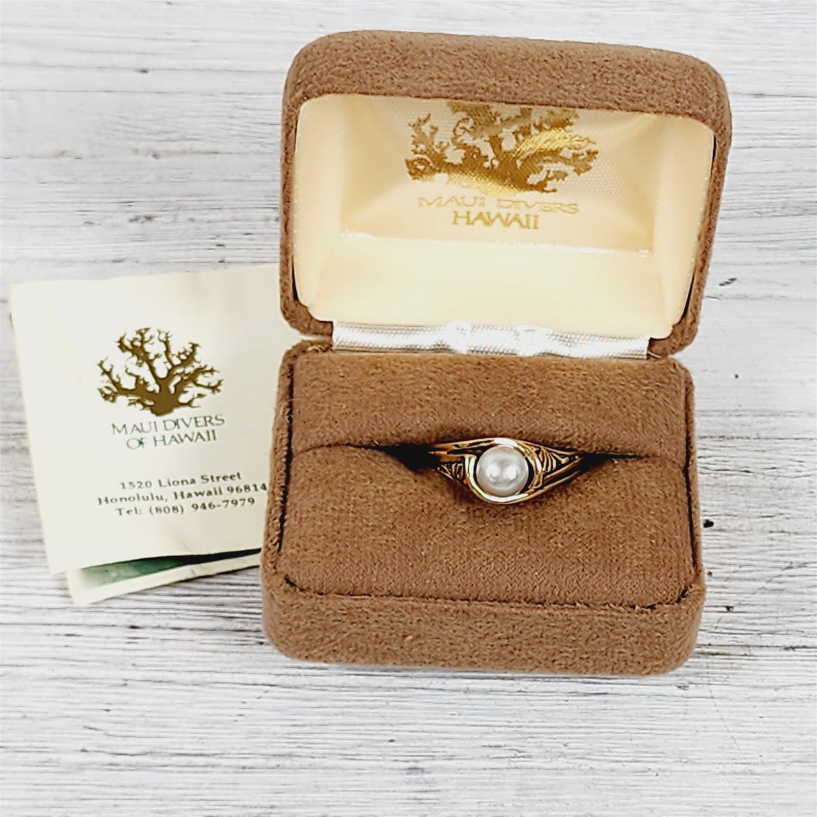 Vintage 14K Yellow Gold Maui Divers Gray Pearl Ring 8.5