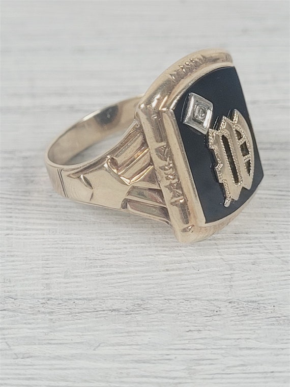 Art Deco W Initial 10K Yellow Gold Ring 11.5 Blac… - image 6