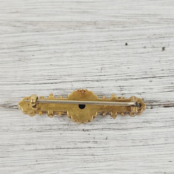 Antique Victorian Diamond 15K Gold Brooch Pin Hal… - image 5