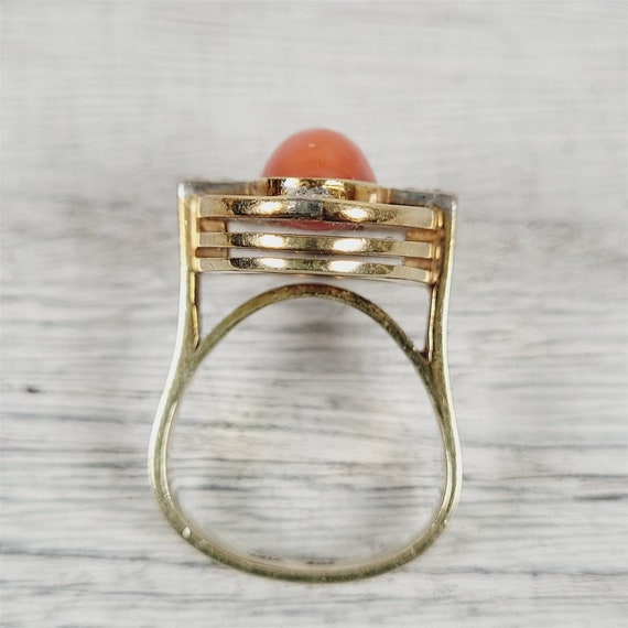 Vintage Modernist 14K Yellow Gold Ring 6.75 Coral… - image 5