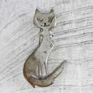 Vintage Mexico Sterling Silver 925 Cat Brooch Pin Cut out Cool Finest