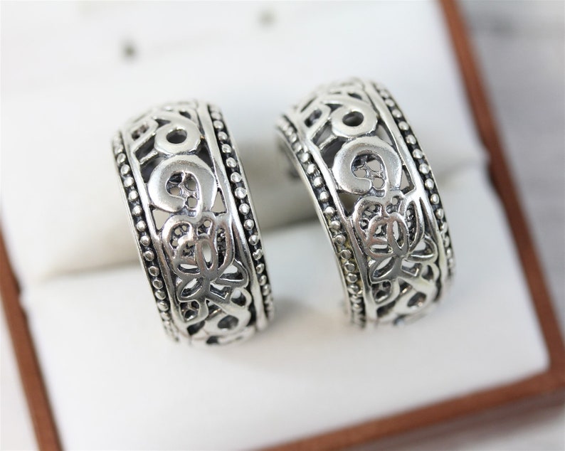 Vintage Designer Bali Sterling Silver 925 34 Hoop Earrings Open Classic Luxury N7501