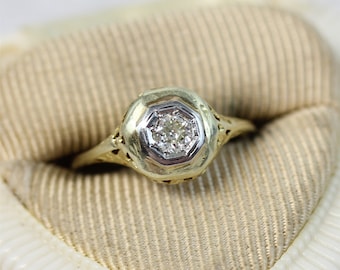 Edwardian 14K Yellow Gold .25 Ct Diamond Engagement Ring Filigree Wedding Finest Luxury 7