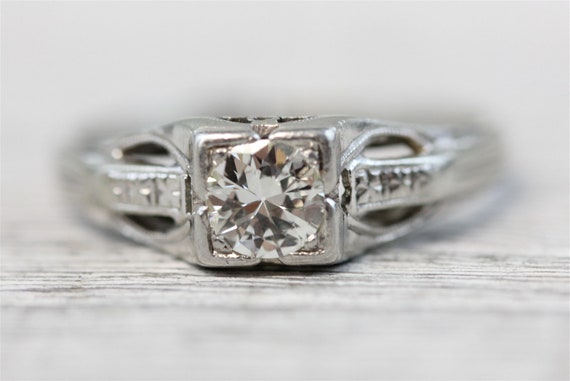 Art Deco 18K White Gold .33 Ctw VS Diamond Engage… - image 3