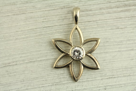Silpada Flower CZ Sterling Silver Pendant Open wo… - image 1