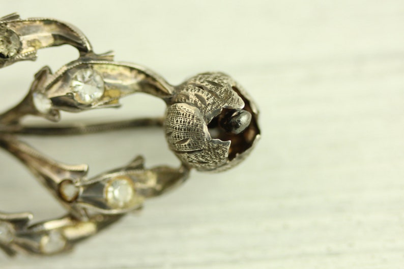 Antique Paste Stone Sterling Silver Brooch Etched Carved flower Design ET230