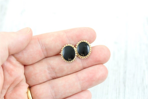 Vintage Retro BDA 10K Yellow Gold Black Onyx Stud… - image 7