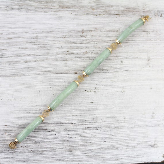 Vintage Asian 14K Gold Jade Green Bracelet Link C… - image 2