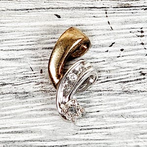 Vintage 10K Two Tone Gold Diamond Pendant Small Minimalist Luxury Pretty