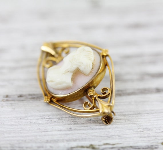 Antique Cameo 10K Gold Shell Brooch Pin Art Deco … - image 6
