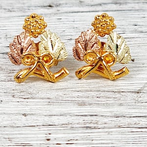 Vintage 10K Tri Gold Black Hills Gold Stud Leaf Earrings Staple Luxury Pretty