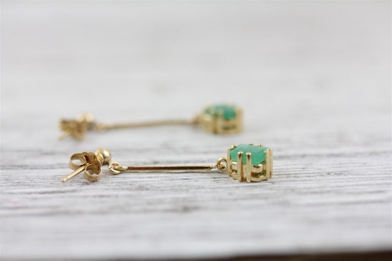 Vintage Emerald 14K Yellow Gold Dangle Earrings P… - image 3