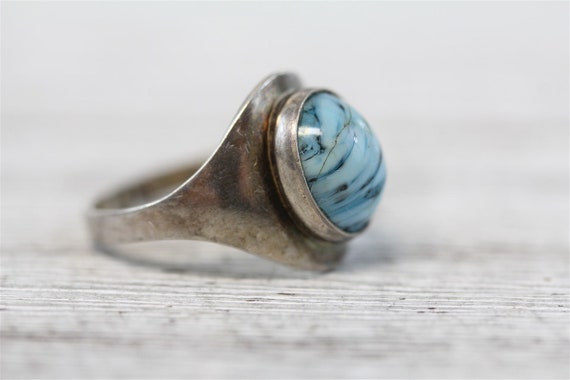 Vintage Art Glass Sterling Silver 925 Ring Retro … - image 2